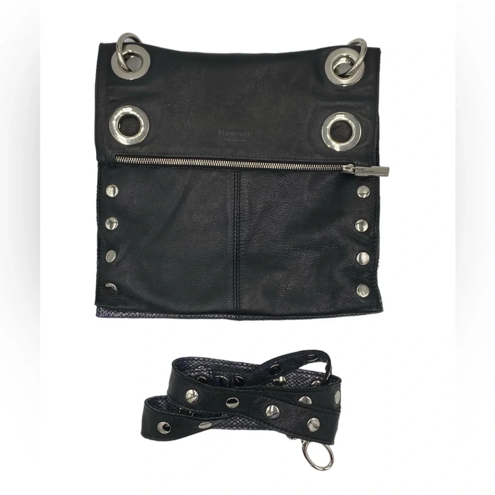 Hammitt Montana Large Reversible Black and Gray/Blue Leather Crossbody Bag - Picture 6 of 10